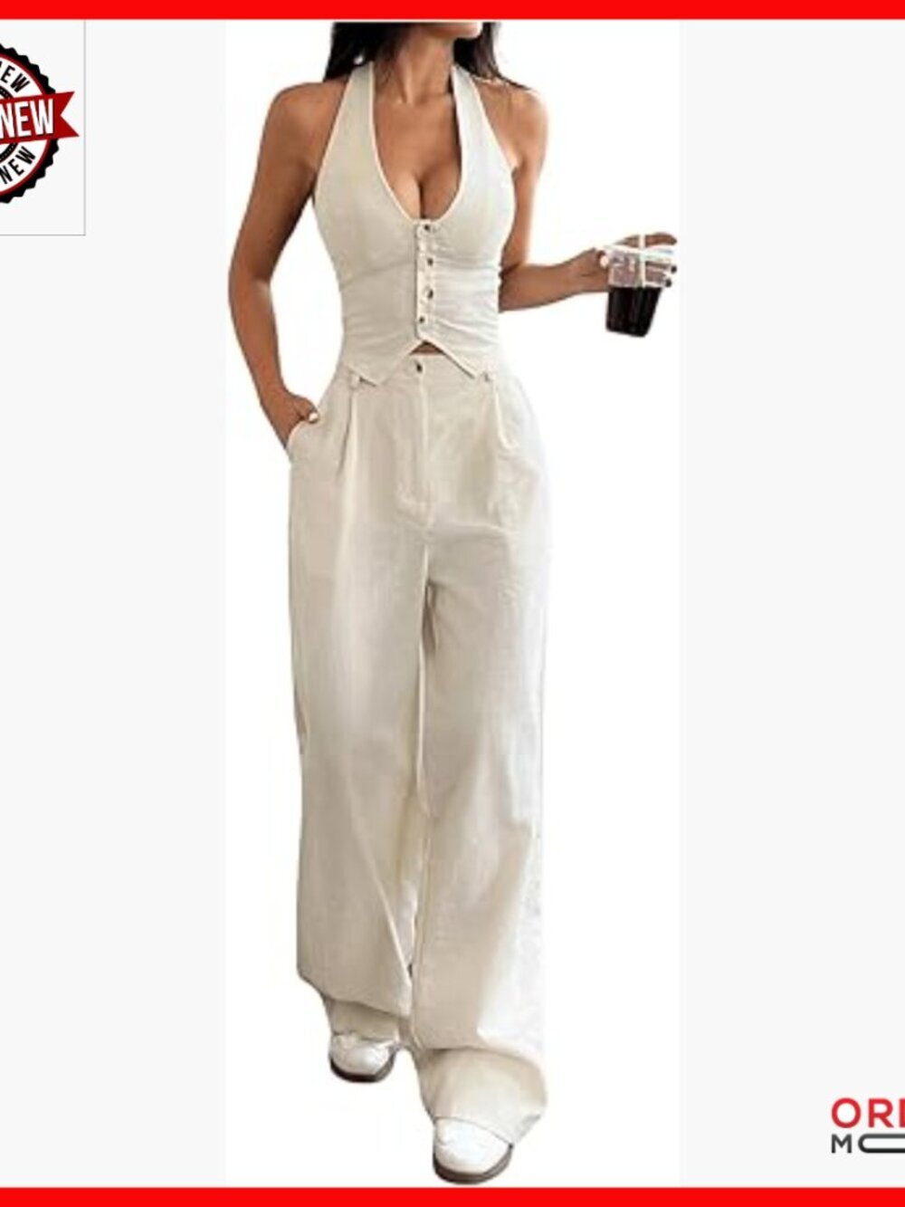 Women's Halter Crop Top and Wide Leg Pants Set, 2 Piece Outfit
